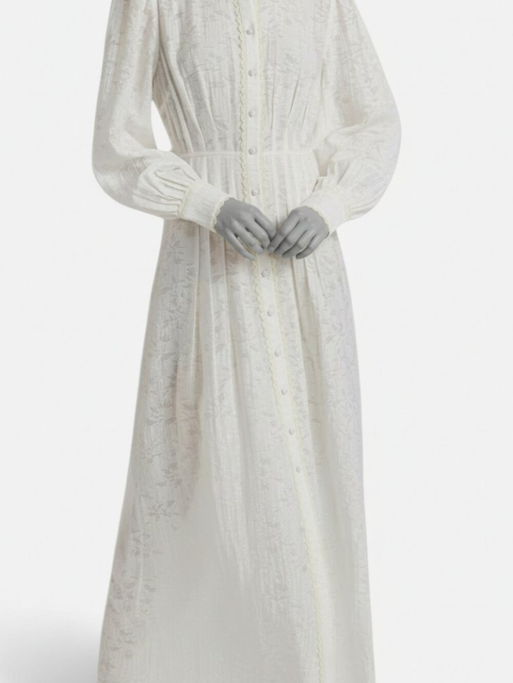 Hemant & Nandita Women’s Ivory Anvi Jacquard Belted Maxi Shirtdress Size S
